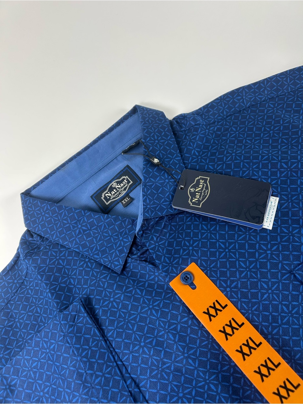 Nat Nast Men's SZ XXL Hawaiian Button Up Camp Shirt Blue Geometric Silk NWT